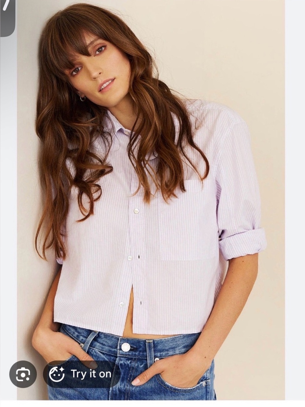 AMO Ruth sz Med crop long sleeve button down shirt